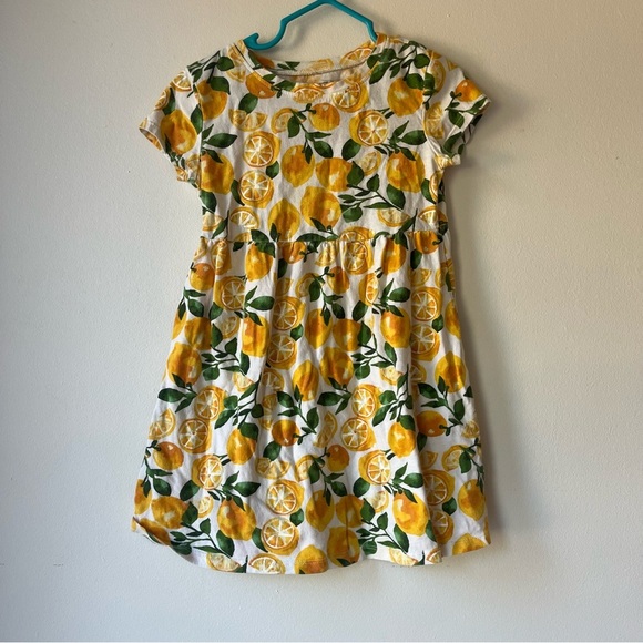🌼 5/$25 Girls Lemon Print Dress White Yellow Summer Fruit Graphic Cotton Size 4T - Picture 1 of 6